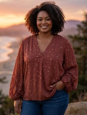 Entro Foil Star Print V-Neck Blouse
